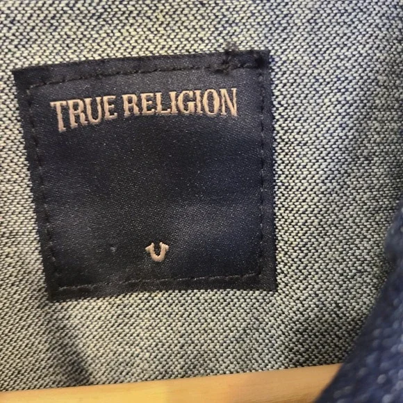 True Religion Jacket Womens XL Dark‎ Wash Jimmy Denim Trucker Flap Pockets - Picture 8 of 10